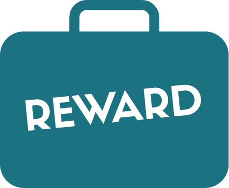 blue brief case that says "reward"